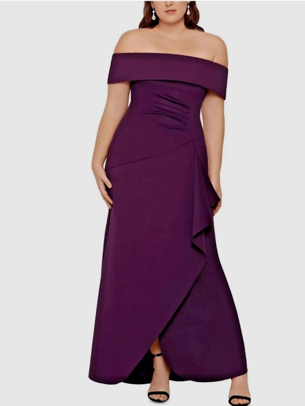NWT Xscape Purple Cowl Neck Ruched Draped Maxi Evening Gown Formal Sz 4 $229
